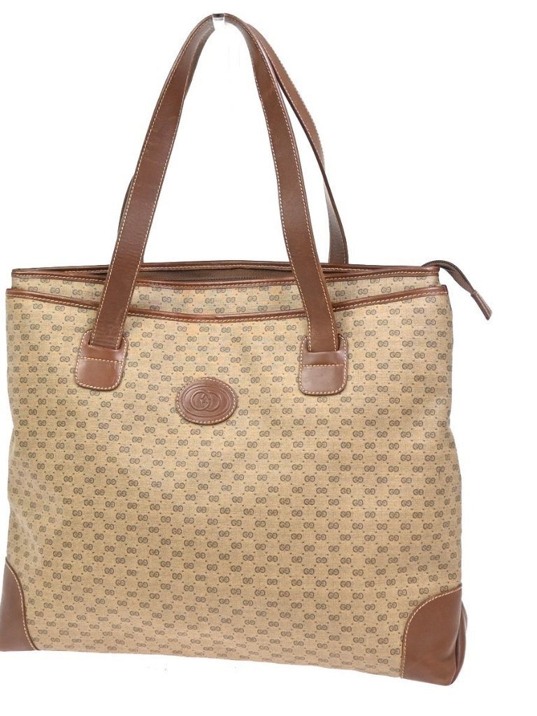 Gucci Logo Micro Gg Pattern Shoulder Tote Bag Pvc Leather Brwn Ghw Italy 05kc980